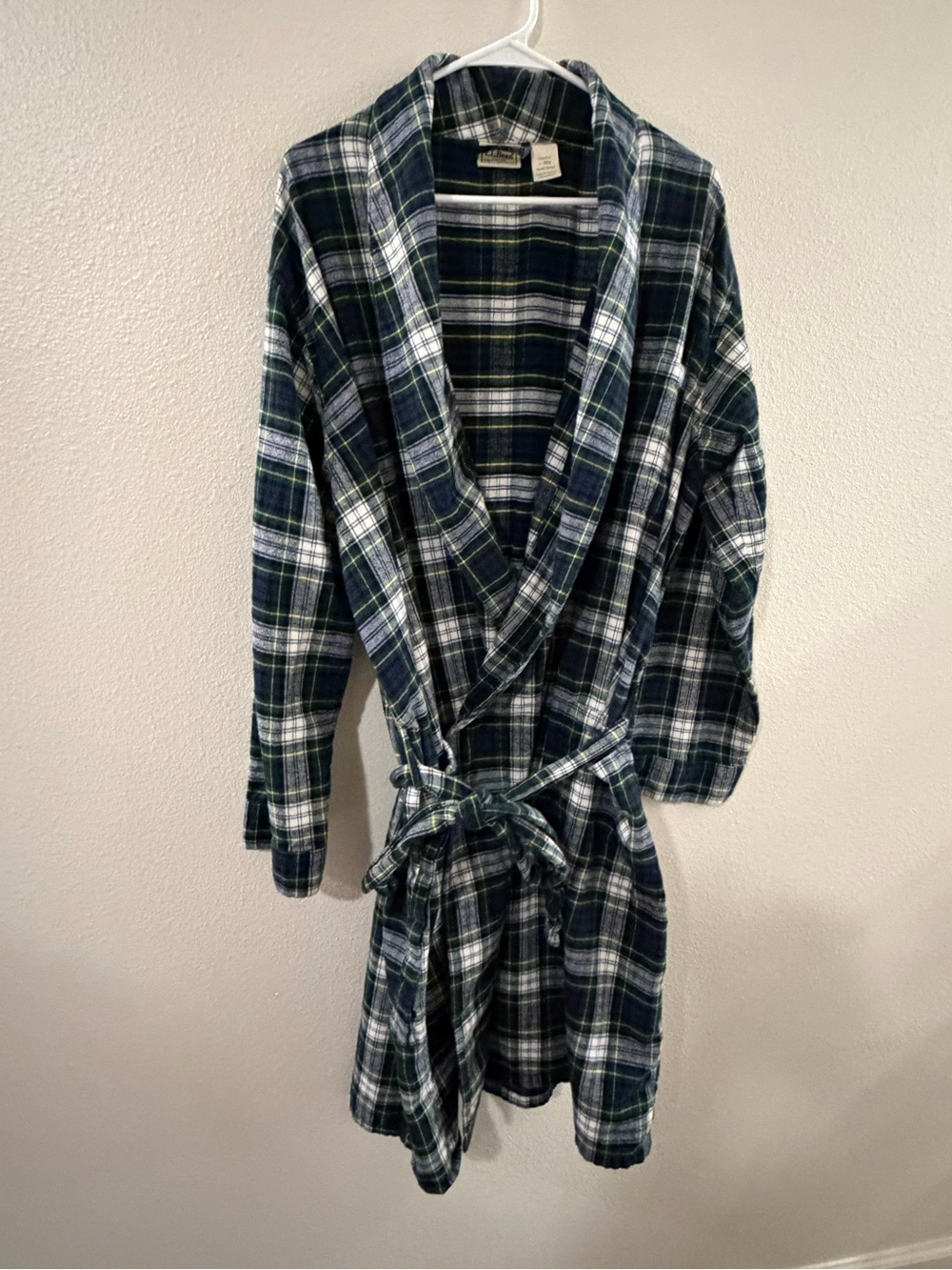 L.L. Bean Men's Vintage Robe Scotch Plaid Flannel Blue Green, Sz L Prep Classic